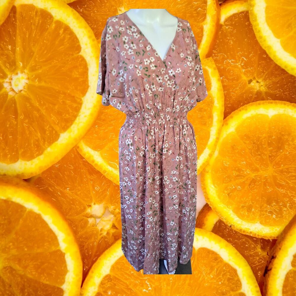Pink Floral V Neck Blouson Dress Size XL‎